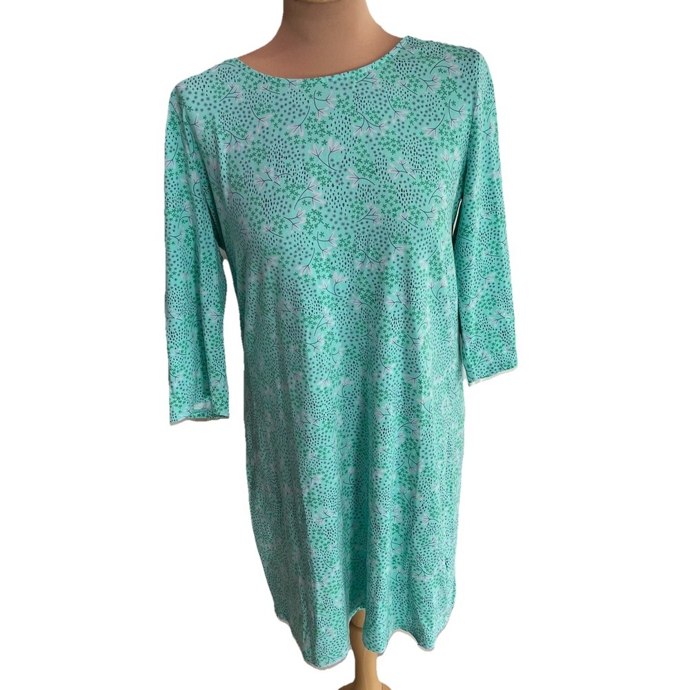 Hiho‎ Floral Print Dress Mint Green Stretch Cottagecore Knit Casual